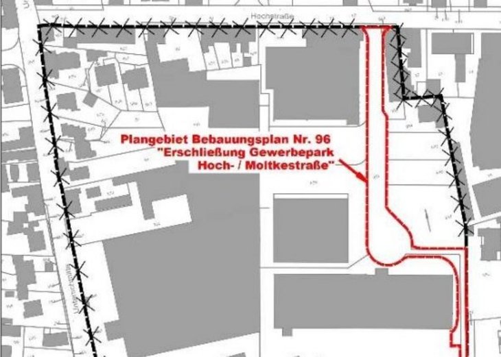 Link: Erneute öffentliche Auslegung des Bebauungsplanes Nr. 96 „Erschließung Gewerbepark Hochstraße/ Moltkestraße“